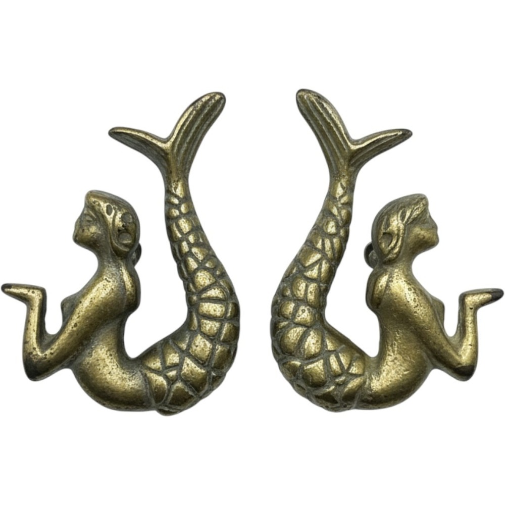 Vintage Mermaid Drawer Knobs Set of 2 Antiqued Brass Nautical Cabinet Pulls